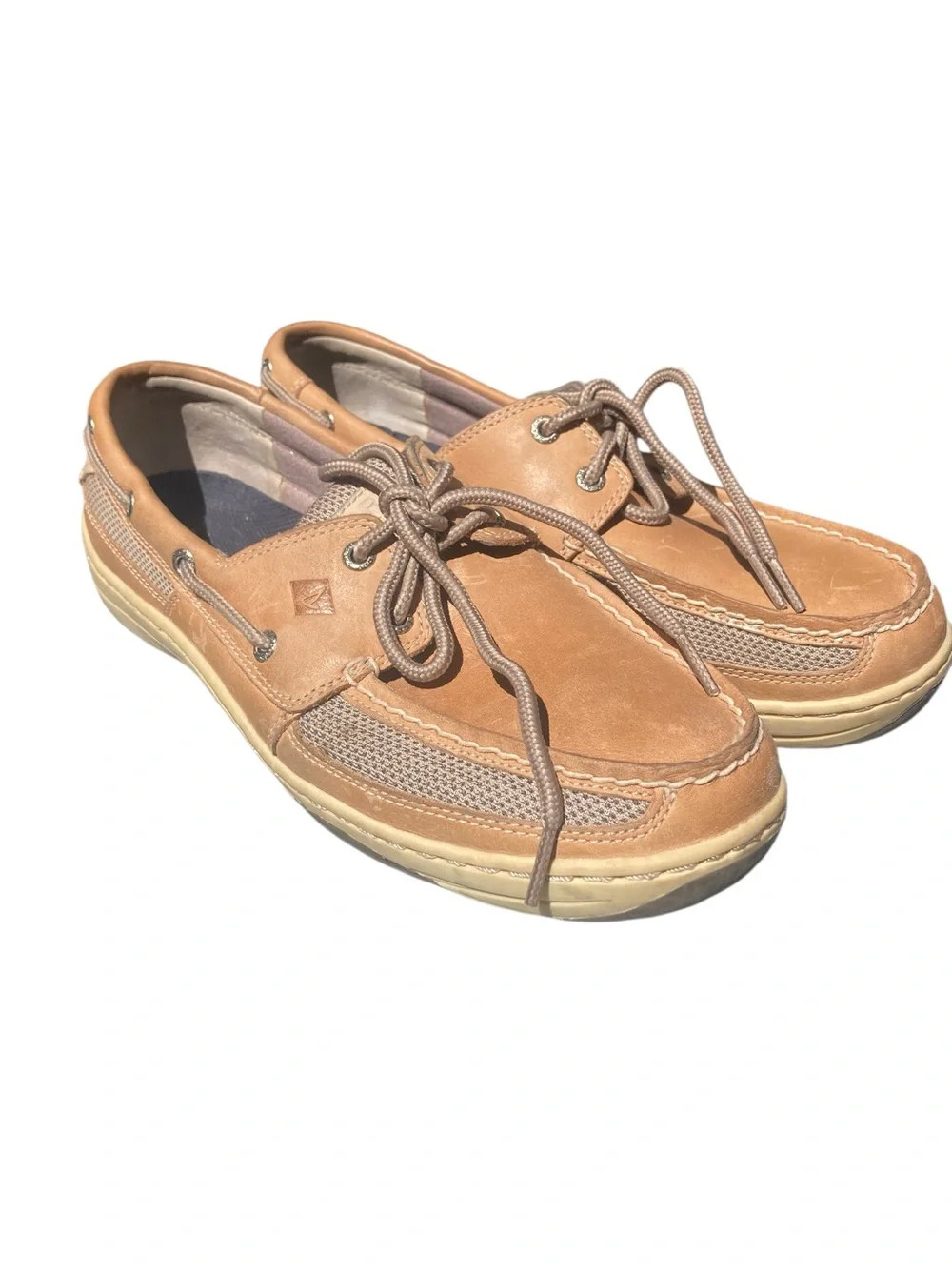 Sperry Top-Sider Men’s Boat Shoes Size 9 Tan Leather Mesh Classic Sailing